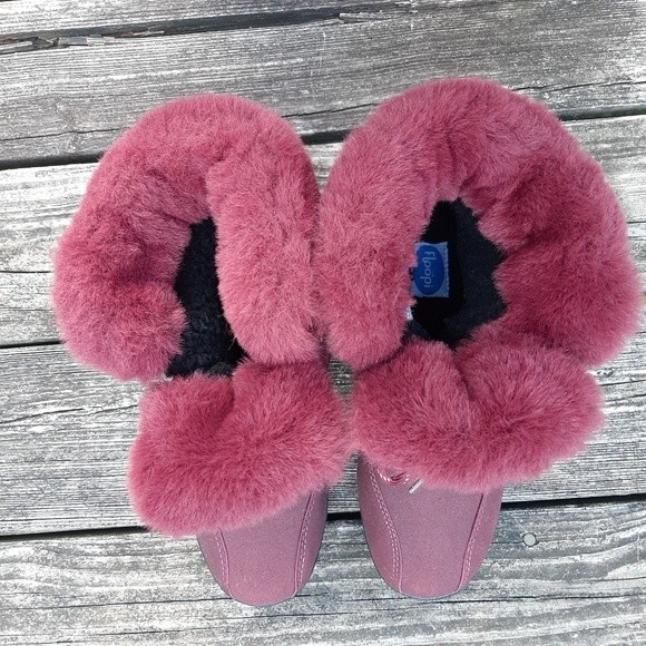 Floopi Faux Fur Boots Burgundy Lace-up Winter Shoes Booties Fleece-Lined Size 10 - Picture 4 of 13